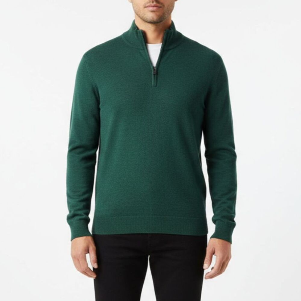 Joseph A Banks 100% Merino Wool Green Long Sleeve Quarter Zip Sweater NEW L